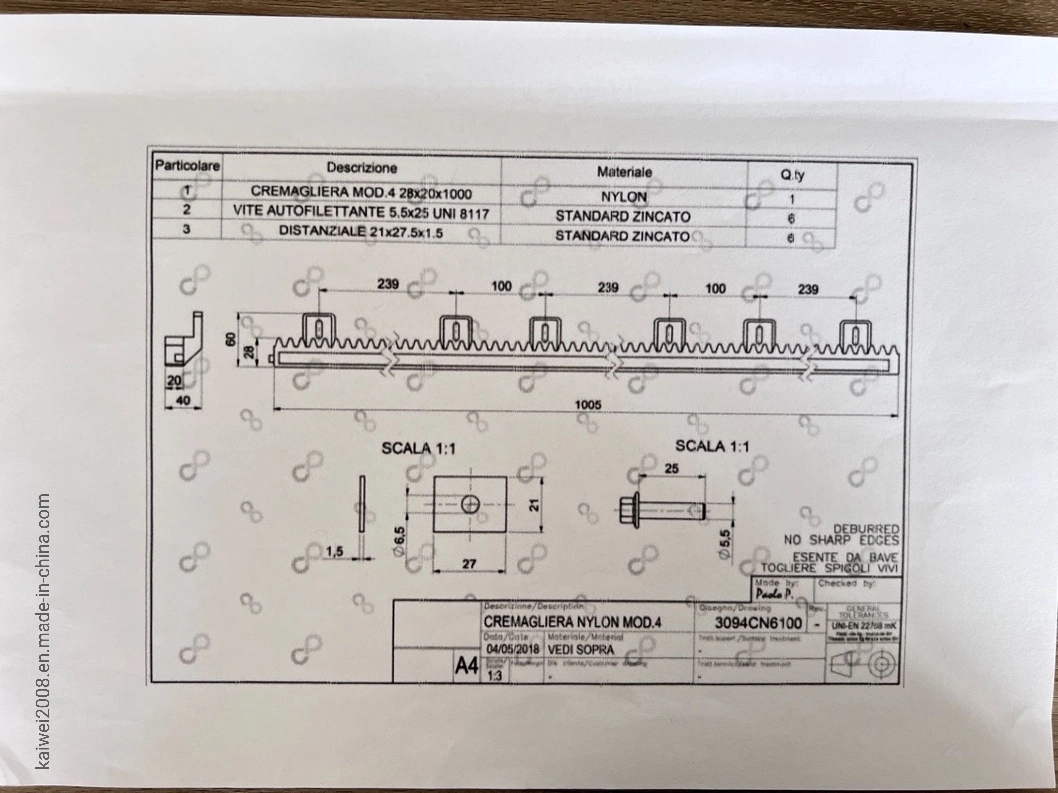 M4 10*30*1005 Gear Rack for Sliding Door or Automatic Gate